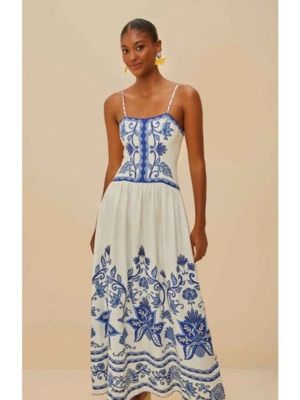 NWT FARM RIO Shell Garden Sleeveless Midi Dress Linen Blend Tropical Floral XL